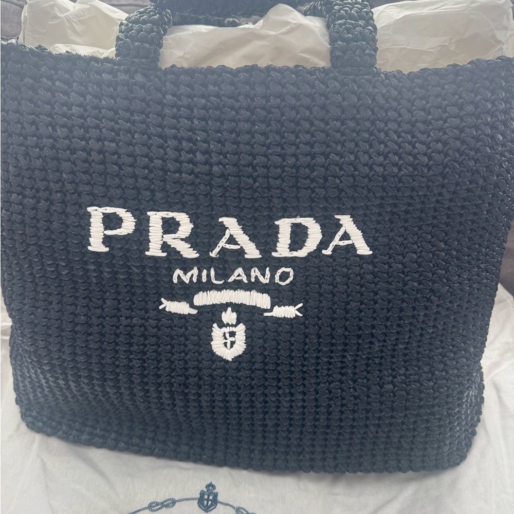 Prada Large Black and White Crochet Handbag - Picture 3 of 9